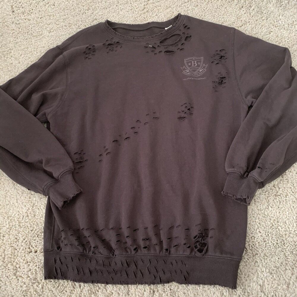 BDG Oversized Sweatshirt Womens XS Brown Distressed Embroidered Holes Crewneck